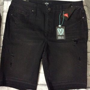 Super Soft Denim Distressed Bermuda Shorts